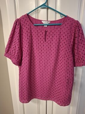 Christopher & Banks Fuchsia Eyelet Short Sleeve Blouse
